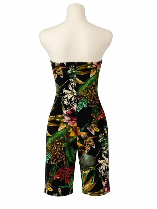 Fashion Nova Womens S Black Tropical Floral Strapless Cutout Romper Shorts Lined - Picture 3 of 10